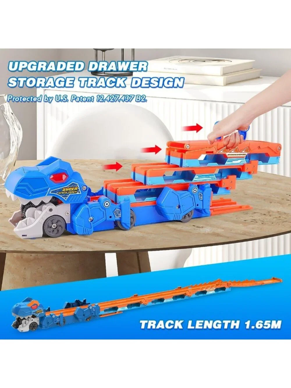 Dinosaur Transport Truck Toy - 3-in-1 Ejection Track Set with Sound & 8 Race